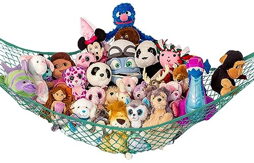 Lilly's Love mjukisdjur hängmatta | Hörnhängande organisatör, leksaksförvaring, förvaringsnät för gosdjur | tillverkad av kvalitetsfiskenät, rymmer 5,4 kg | 170 x 119 cm (grön)