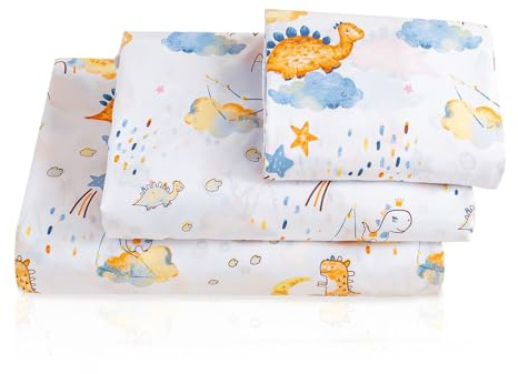 LONAVA Full Sheet Set Kids - Dino Adventure 4 Pieces Soft Cute Microfiber Bed Sheet for Boy Girls Teens, Oeko Texted Breathable Cooling Fabric & Deep Pocket Full Elastic Sheets