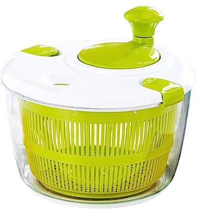 SANON Centrifugadora de ensalada de 5 litros, ayudante de cocina para lavar y secar ensaladas, centrifugadora pequeña para derecha e izquierda, ensaladera para servir 25 x 16 cm