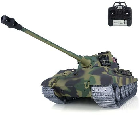 wheelfun RC Tank Personnalisé 1/16 7.0 King Tiger 3888A Roues en Métal Baril Recoil Combat Infrarouge Rotation 360° Tourelle