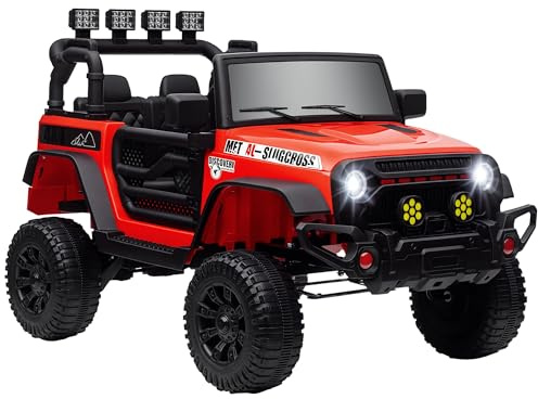 Qaba 12V Ride on Truck, Electric Car for Kids, Battery Powered Ride on Car, Parent Remote, 4 Suspension Wheels, Music Horn LED Lights, Red