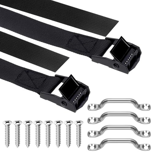 Glarks 14pcs 2.5CM x 1.2M(4ft) Battery Tie Down Strap Kit, Include 2pcs Black Battery Hold Down Straps with 4pcs M5 Cam Buckles and 8pcs M5 Screws, Battery Box Hold Down Kit for Boats, Luggage Belt