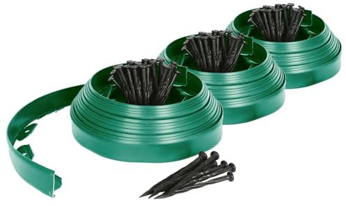 Harbour Housewares 30m Flexible Lawn Edging with 120 Pegs - Green - Plastic Garden Edging Grass Border Flower Bed Stone Path Edge Height 4cm Patio Landscaping Divider Palisade