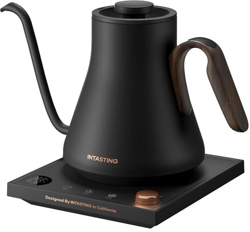 INTASTING Gooseneck Electric Kettle, ±1℉ Temperature Control, Stainless Steel Inner, Quick Heating, for Pour Over Coffee, Brew Tea, Boil Hot Water, 1500W/0.9L (Glossy Black)