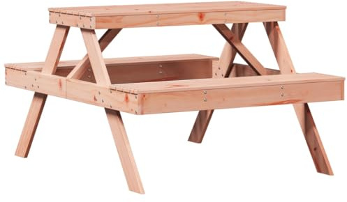 Makastle Campingtisch mit Sitzgruppe, Outdoor Gartentisch mit Bänk, Gartenmöbel Set, Holzbank Tisch Sitzgarnitur Kombibank für Garten, Terrasse, 105x134x75 cm Massivholz Douglasie