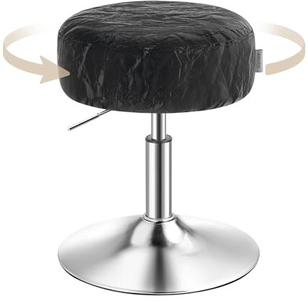 VASAGLE Schminkhocker, Schminkstuhl, Barhocker, höhenverstellbar, 360° drehbar, PU, Dicke Polsterung, für Schlafzimmer, Küche, Esszimmer, modern, tintenschwarz LJB120B01