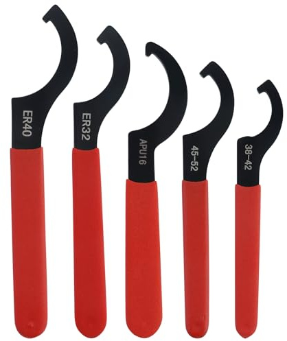 JRSHIRLEYLTD Llave de gancho de 5 piezas, juego de llaves de gancho ajustables con mango antideslizante, llave de suspensión roscada de acero, herramienta amortiguadora