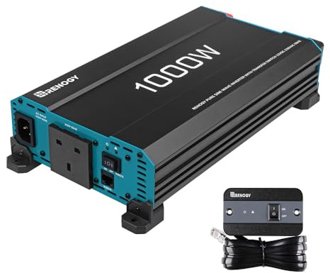 Renogy 1000W Inverter Pure Sine Wave, Inverter 12V DC to 240V AC, 2000W Peak with UK Sockets, Auto Transfer Switch and Remote Controller for Off-grid, RV, Camping, and Home