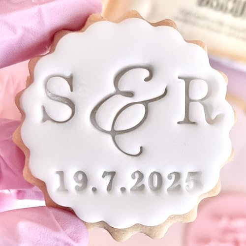 Customised Wedding Initials Fondant Stamp Embosser, fits M&S Biscuits Cookies Personalised to Any Date Reusable Cake Decorating Tool for Cupcakes Biscuits Cookies Marks and Spencers with Free Cutter