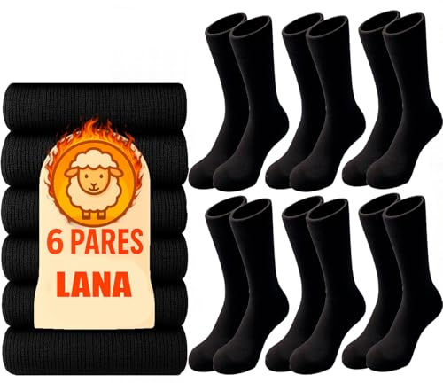 6 paires de chaussettes thermiques homme & femme – hiver en coton ou laine au choix – idéales pour grand froid avec intérieur doublé (FR/ES, Numérique, 35, 40, Taille normale, Taille normale, LAINE)