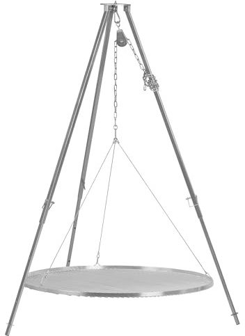 BBQ-Toro Griglia a tre zampe con diametro di 100 cm | 110 – 175 cm | Treppiede per griglia girevole | Struttura in ferro a tre zampe | Supporto per barbecue con griglia | Griglia sospesa
