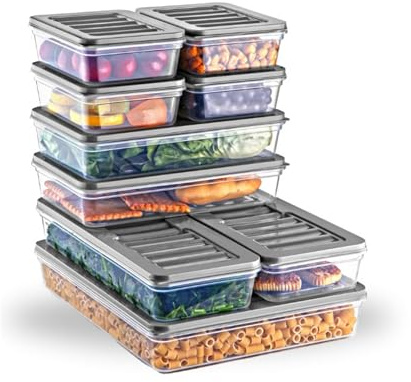 Ginza Maison FreshBox Stapelbare Frischhaltedosen mit Deckel – 9 Teiliges, Vorratsdosen-Set, Gefrierfach & Kühlschrank Organizer, Mikrowellen- und Gefrierschrankgeeignet, BPA-freie (Grau)