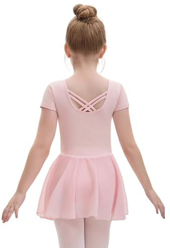 BOMKDRL Girls Ballet Dress Cotton Dance Leotard with Chiffon Skirt Pink