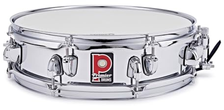 Premier Artist 14 x 4 Steel Snare Drum, Chrome | 0.8mm Chrome-Plated Steel Shell, 24-Strand Snare Wire with Copper End-Plates, Triple-Flange Hoops, 14x4, Chrome