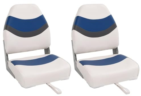LoogCape båtsäten set om 2 med högt ryggstöd, vikbar, 44 x 38 x 55 cm, väderbeständig, hållbar, lämplig för jolle, yacht, båt, vattensporter, fritid, med robust aluminiumgångjärn