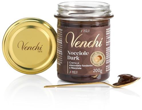 Venchi - Crema para Untar de Chocolate Negro y Avellanas del Piamonte IGP, 200 g - Sin Gluten - Vegano