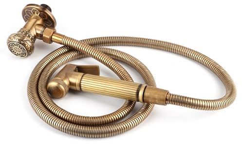 Handhållen Bidé Toalettspruta Vintage Mässing 140cm Slang Badrum Bidet Set med Fäste Ventil