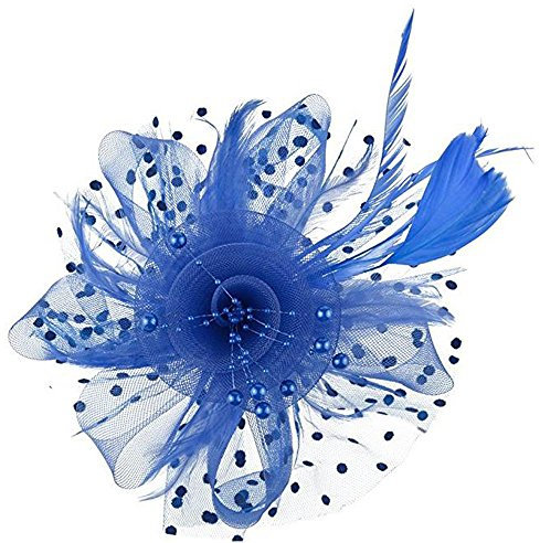 brieftk Chapeau bibi en maille et plumes - Chapeau de fête Royal Ascot - Chapeau derby des années 50 - Pour cocktail et thé - Pour filles et femmes, bleu, L