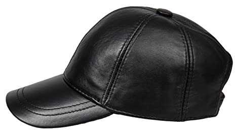 HATSQUARE – Baseballkappe aus echtem Leder, verstellbar, weiche Haptik, klassischer und eleganter Stil, Unisex (Schwarz)