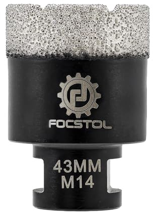 FOCSTOL Brocas Diamante - 43mm Corona Diamante para Porcelanico Baldosa Cerámica Mármol Granito Cuarzo para M14 Rosca Amoladora Angular