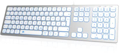 Kabelgebundene USB-Tastatur Slim - Aluminiumgehäuse Numerische Tastatur RGB-Tastatur mit Hintergrundbeleuchtung Kompatibel mit iMac (2016 und 2017 iMac, iMac Pro und mehr) und PC (Silver White)