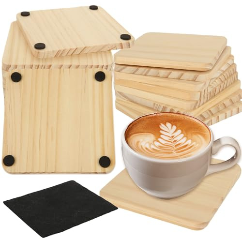 APACALI 30PCS Wooden Coasters 10cm, 8mm Thickness Wooden Coasters Bulk, Blank Wood Coaster, Square Wooden Coaster, Wood Coasters for Craft, Painting, Home Decoration, 4inch