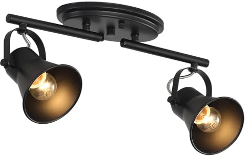 SEEBLEN 2 Light Track Lighting Ceiling, Industrial Directional Ceiling Spot Light Fixture,Black Flush Mount Ceiling Light for Kitchen, Living Room, Hallway, Bathroom, Cabinet, Etc.