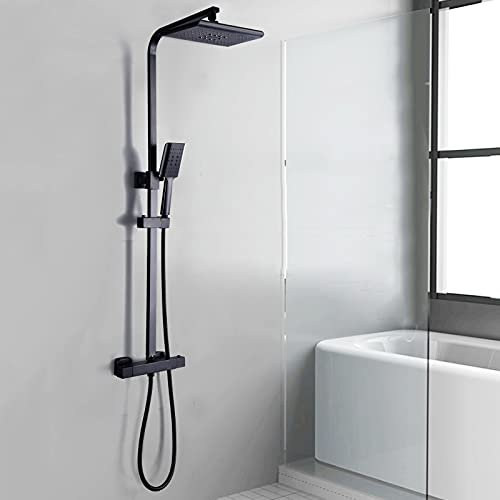 Shiyinge Duschsystem med termostat duschset fyrkantig regnduschhuvud handdusch rostfritt stål duschpanel duschmontering badrumsset duschblandare kran duschset svart 90-110 cm