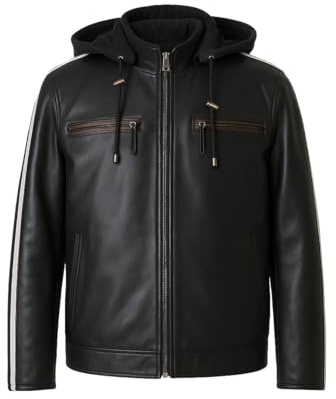 Zerimar Chaqueta Hombre - Cazadora Hombre Motera en Piel Natural - Chaqueta de Cuero Hombre - Chaqueta Moto Hombre - Czadora Hombre - Color Negro - Talla XL