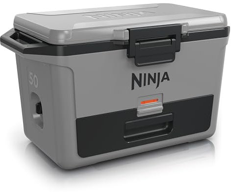 Ninja FrostVault Hard Cooler 50qt/47L, Premium Heavy-Duty Insulated Cool Box, Keeps Ice for up to 6 Days, with Dry Zone integrated Fridge-Temp Dry Storage Drawer, Fits 80 Cans, Slate Grey FB151UKGY