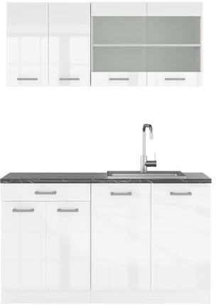 Vicco Singleküche R-Line, Weiß Hochglanz, 140 cm, AP Anthrazit, geeignet für kleine Räume, modular erweiterbar