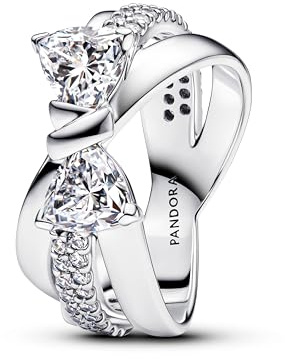 PANDORA Timeless Funkelnde Schleife Überkreuzter Ring aus Sterling Silber mit Zirkonia, Größe: 56, 193553C01-56