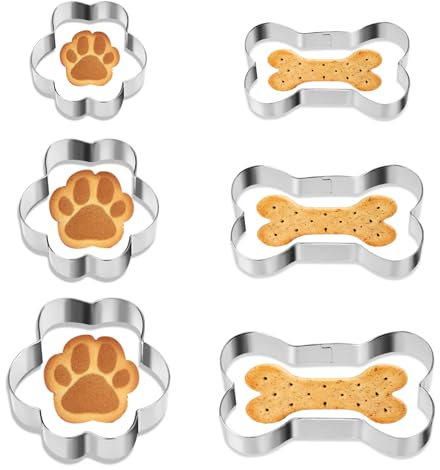 TIESOME Lot de 6 emporte-pièces en forme d'os de chien, 3 tailles différentes, en acier inoxydable, pour friandises faites maison