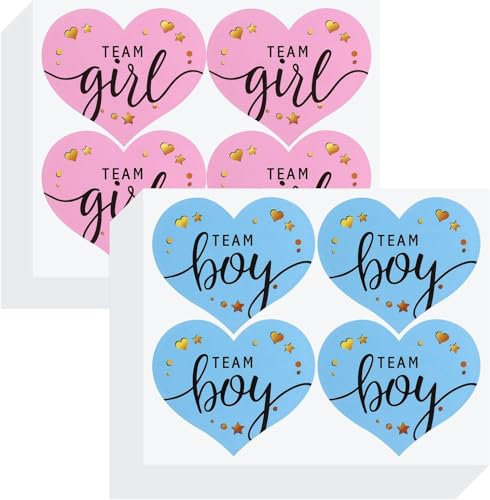 Gender Enthüllung Aufkleber - Set mit 96 Aufklebern für Baby Shower und Geburtsankündigung, Dekoration und Fotoaccessori, Team Junge oder Mädchen