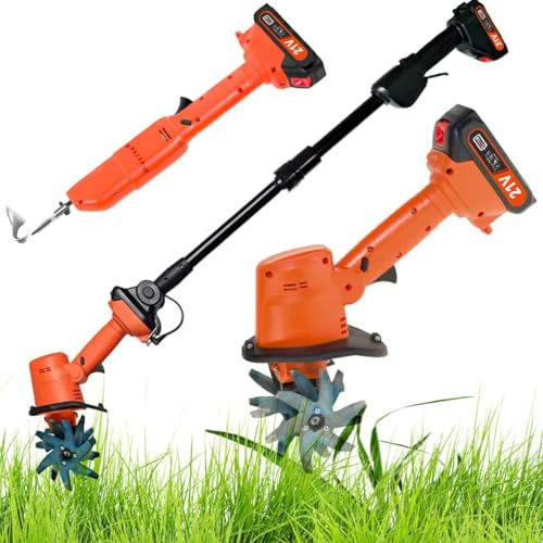 Cultivador de timón inalámbrico de 21V, Hoe de jardín de Mano 2 en 1 Hoe & Electric Rotavator con 2 x 1500mAh, 235 RPM, 10 cm de Ancho de labranza, 10 cm de Profundidad de Trabajo, para Granja