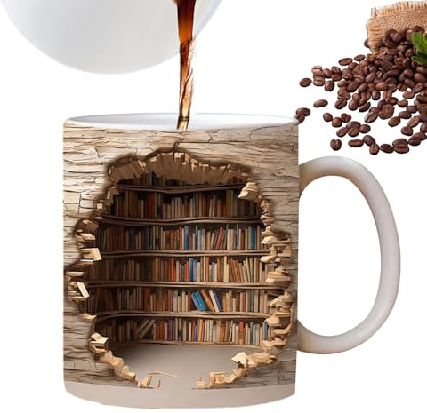Lettura Mug Ceramic - 350ml Book Lover Cup, bibliotecaria tazza da caffè | Coppa di tè umorismo letterario, tazze di stampa su scaffali vintage, bevande da lettore uniche per gli uffici scrivania, cuc
