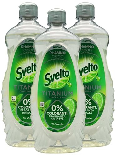 Detergente Per Stoviglie a Mano, Titanium Concentrato. 0% Coloranti, Fragranza Delicata Al TÈ VERDE Che Dona Freschezza Durante Il Lavaggio 650ml (3 Unità)