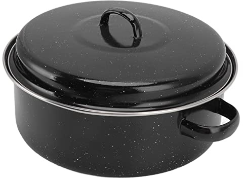 TIKATARER Bandeja para Asar, Bandeja para Asar de Hierro Esmaltado con Tapa, Acabado Moteado Negro, Superficie Antiadherente, Circulación Uniforme del Calor, para Batatas, Castañas, Carne Asada,