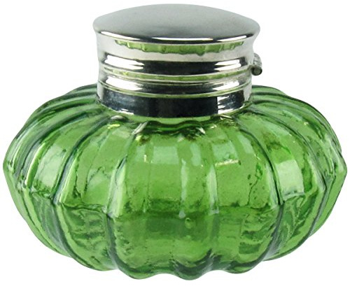 Antique Reproduction Silver Flip Top Light Green Thick Glass Inkwell
