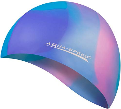 Aqua Speed BUNT wasserdichte Badekappe + Kleines Mikrofaserhandtuch | Damen & Herren | Bunte Schwimmmütze | Bademütze | Badehaube für Kids | Schwimmhaube | Swimming Cap Silicon | 47. Bunt / 43