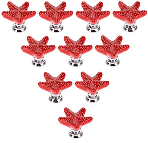 Creatwls (Lot de 10) Style méditerranéen Boutons en forme de Starfish,Boutons de Meuble Céramique bouton de meuble, poignées céramiques de Tiroir Boutons de porte Décoration pour chambre d'enfants