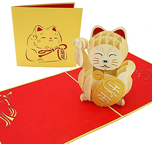 PopLife Maneki-Neko Lucky Cat Pop Up Card, 3D Card for All Occasions - Welcome Display