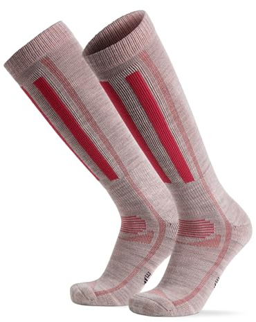 DANISH ENDURANCE Merino Skisocken (1|2 Paar), Thermosocken, Kniestrümpfe, Unisex für Damen, Herren, Kinder, Hellgrau/Pink, 35-38