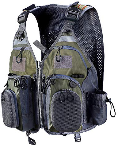 PELLOR Fly Fishing Vest, Pockets Jacket, Outdoor Quick-Dry Net Vest, Fishing Hunting Waistcoat, Travel Photography Mesh Vest (Army green)