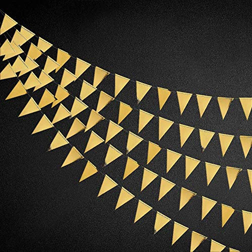 Pink Blume 40 Ft Golddreieck Flaggen Banner doppelseitig metallisches Papier Wimpel Stamin Girlande für Hochzeit Baby Bridal Shower Geburtstag Junggesellinnenabschied Jahrestag Party Zubehör