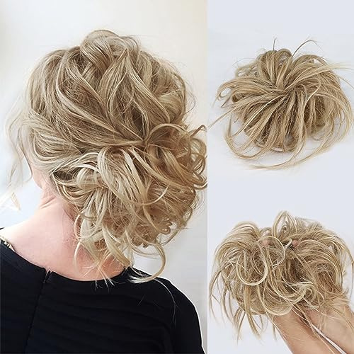 Lativ Messy Hair Bun Tousled Updo Hair Scrunchies Extension With Elastic Rubber Band Messy Accessories Hair Pieces for Women Girls (Messy Bun, Bleach Blonde)