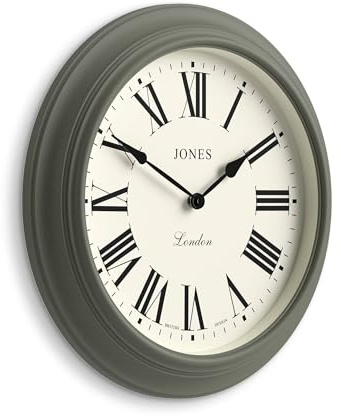 Jones Clocks® Supper Club wall clock | Large classic round clock | 40cm | Asparagus green | Roman numerals | Traditional design ideal for kitchen or living room