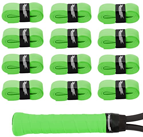 G-Lueck 12 Tennis Overgrips Talent Grip Alta aderenza | 0,50 – 0,60 mm di Spessore | per Racchette da Badminton da Squash e Golf con Nastro Adesivo di Chiusura (Verde)
