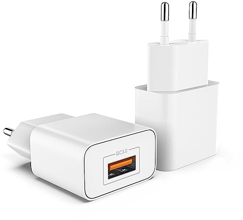 MyGadget 2X Cargador Rápido - Enchufe Universal de Pared - Quick Charge (QC 3.0) 18W para Tablet | Smartphone Apple iPhone 14, Android Samsung, HTC, LG - Blanco