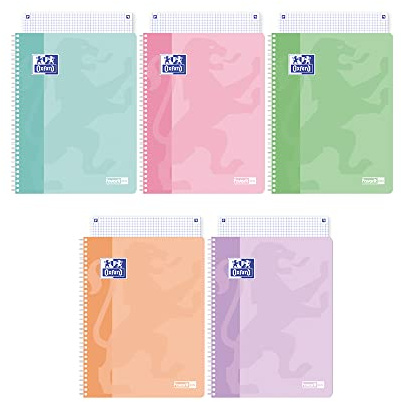 Favorit A4, Pastell, Spiralat, Randig kvadrat 5 mm, papper 90 gsm 5 spets, Blandade färger (400159112)